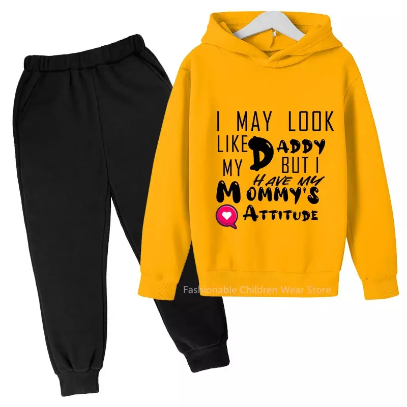 Sudadera con capucha y pantalones con diseño de letras en inglés para niños, elegantes y atractivos para niños y niñas, salidas de primavera y otoño