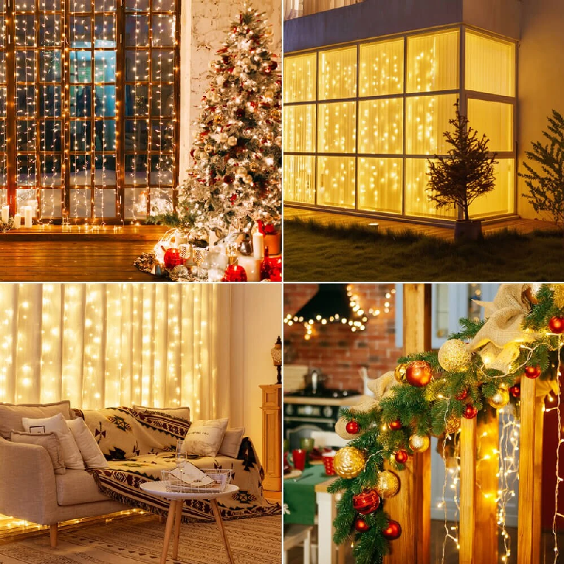 3m LEDカーテンライトガーランド,リモコン付き,新年,クリスマス,結婚式の装飾