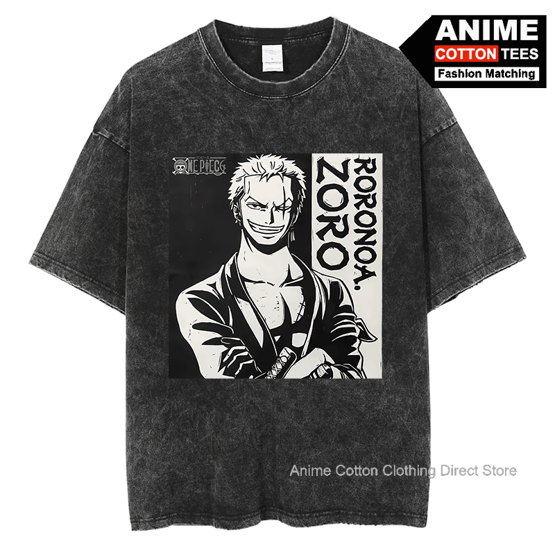 Anime ein Stück Zoro T-Shirt y2k Harajuku High Street Mode Männer Frauen T-Shirt Vintage Baumwolle übergroße lose lässige T-Shirts