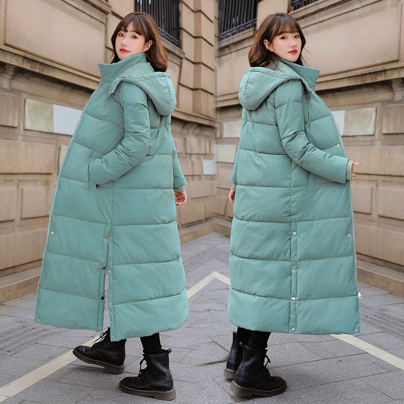 Lässige Mäntel Schnee tragen Parkas lässige Outwear Top koreanische Sobre tudos Winter Kapuze Baumwolle gepolstert warme dicke lange Mantel Frauen
