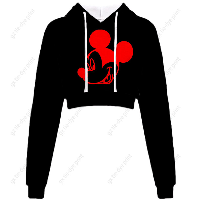Disney Mickey Mouse damska bluza z kapturem Mickey Mouse nadruk kreskówkowy sweter z krótkim guzikiem z długim rękawem S-3XL
