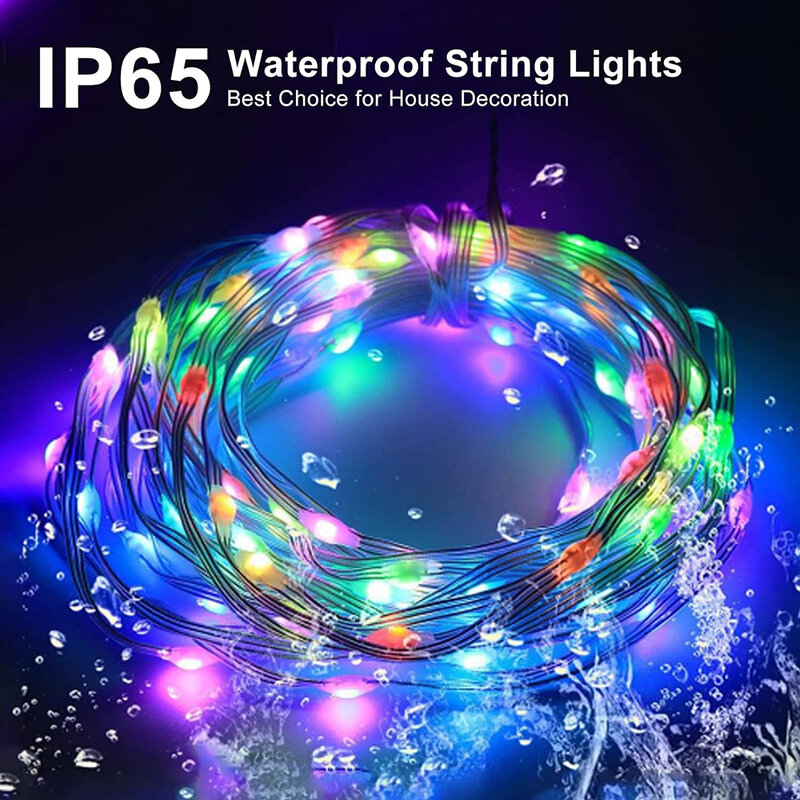 أضواء خرافية ذكية RGB مقاومة للماء ، مصباح سلسلة USB ، سلك بولي كلوريد الفينيل ، بلوتوث ، ديكور حفلة عيد الميلاد ، الزفاف ، المنزل ، WS2812B