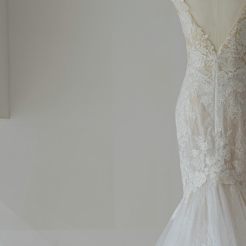 ชุดแต่งงานแบบมีซิปเปิดหลังคอวีทรงนางเงือกสำหรับ2024ของผู้หญิงชุด QW01910ชุดแต่งงานเจ้าสาวดีไซน์ยอดนิยม