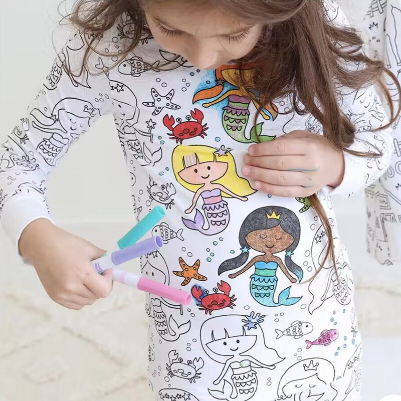 Pijama DIY para crianças, esboço, conjunto de pijama colorido, arte colorir seus próprios, brinquedos de artesanato, artesanato para meninos e meninas