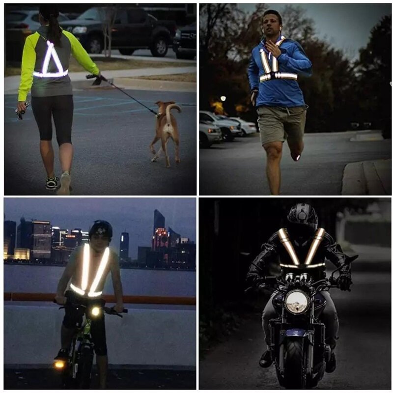 범용 반사 스트랩 야간 달리기 라이딩 의류 조끼, 조절 가능한 안전 조끼, 탄성 밴드 반사 안전 재킷