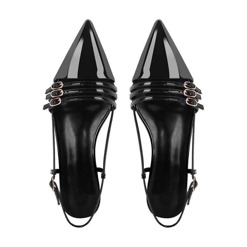 Onlymake Women Pointed Toe  Black Patent Leather Slingback Ballet Flats  Strap Retro Elegant Big Size Daily Flats