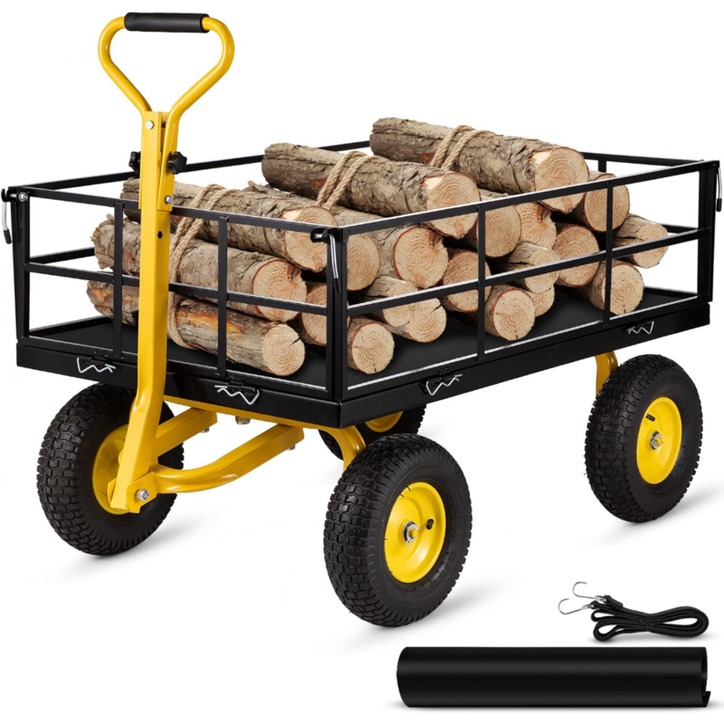 VEVOR Steel Garden Cart, Heavy Duty 1200 lbs Capacity, with Removable Mesh Sides to Convert into Flatbed, Utility Metal Wagon