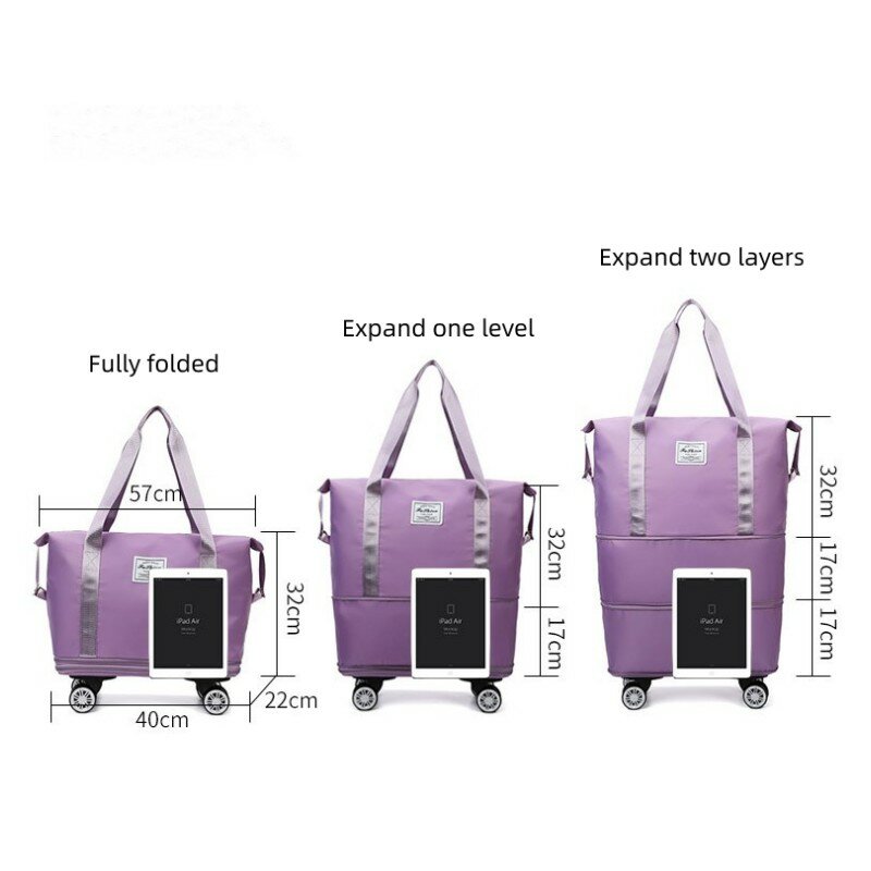 Paquete de lona enrollable expandible, bolsa de viaje plegable con ruedas, Asa de bolsillo, bolsa de equipaje de viaje multifunción, seco y húmedo
