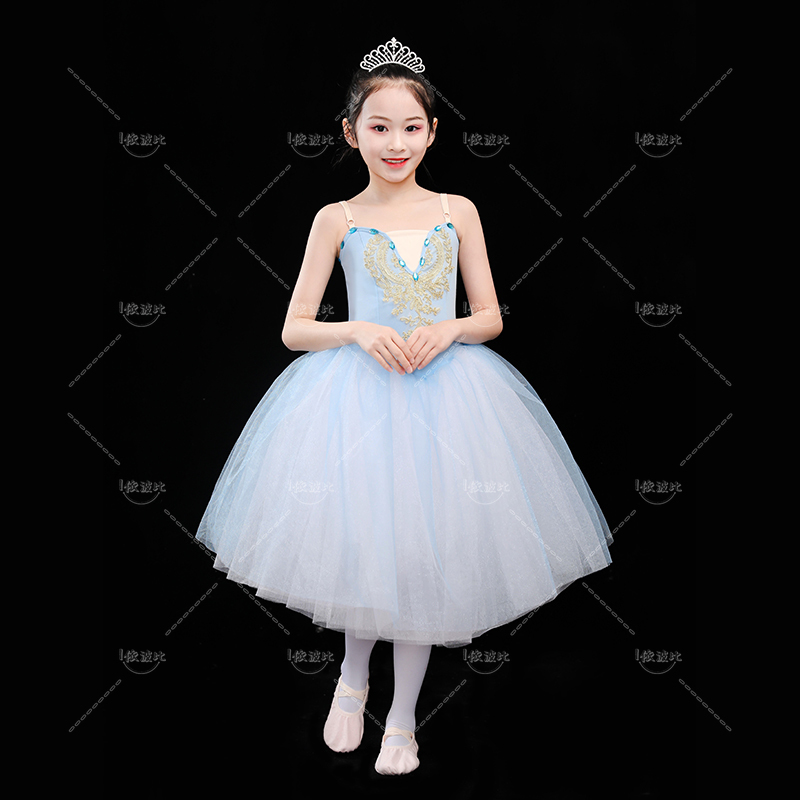 Falda de tutú romántico de Ballet para niñas, vestido largo, ropa de actuación, traje de baile de cisne pequeño
