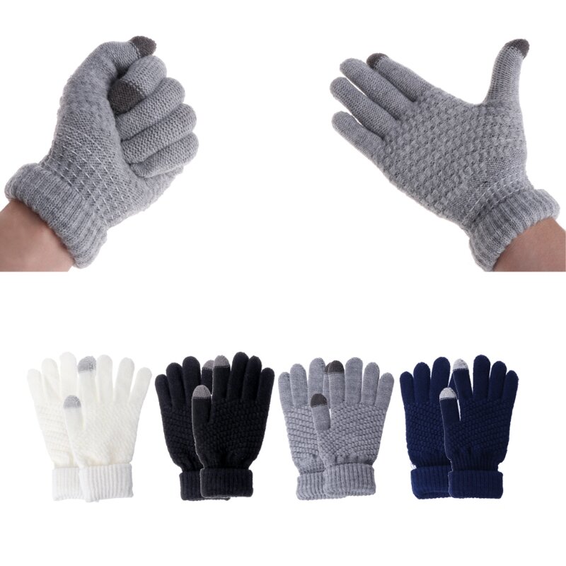 Jednokolorowe, dzianinowe rękawiczki damskie Zimowe, zagęszczone, ciepłe rękawiczki świąteczne dla pary, dziewczyny