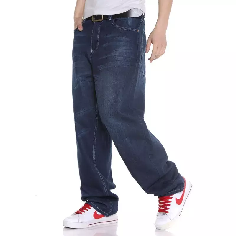 2021 wiosenne jesienne męskie Plus Size Hip Hop workowate dżinsy luźny krój dżinsy dla mężczyzn niebieskie deskorolka z prostymi nogawkami spodnie dżinsowe męskie