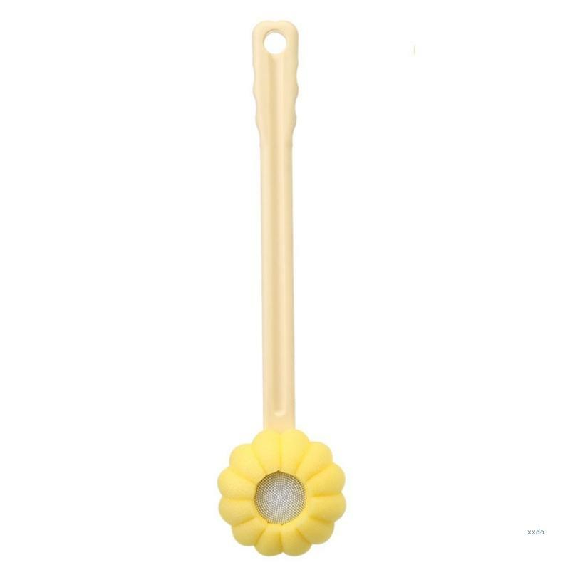 Floral Design Silicone Bath Scrubber Back Rub Brush with Long Handle Soft Durable for Exfoliating Massaging Refreshing