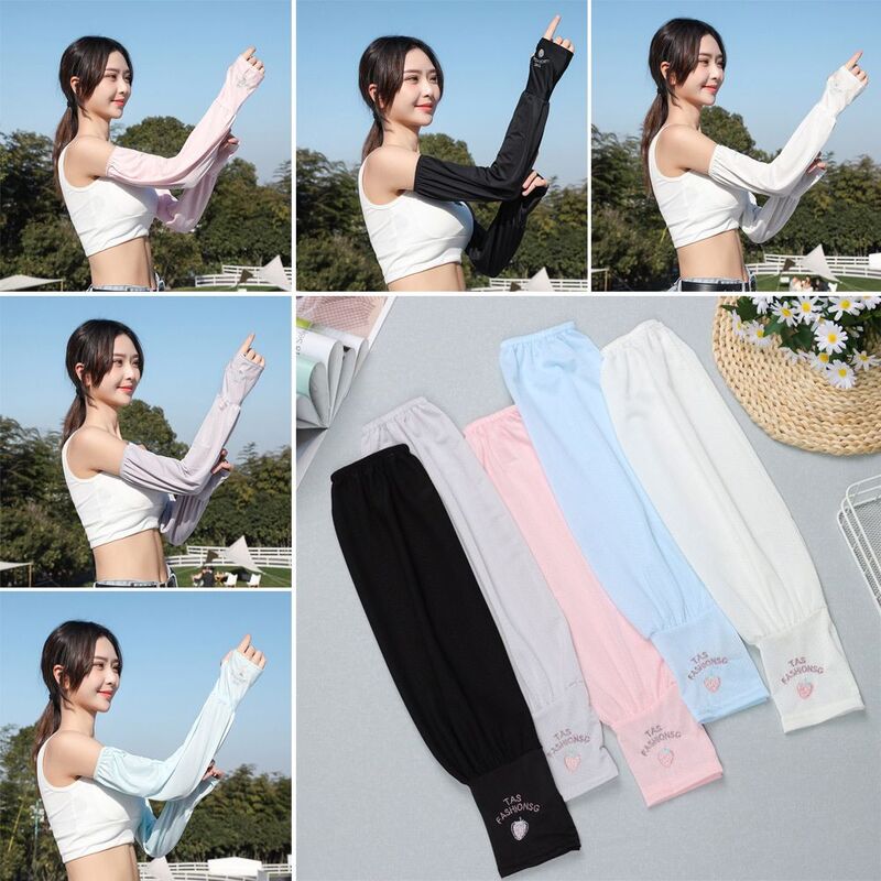 Summer Women Cycling Strawberry Driving Loose Arm Sleeves UV Protection Long Arm Gloves Ice Silk Sleeves