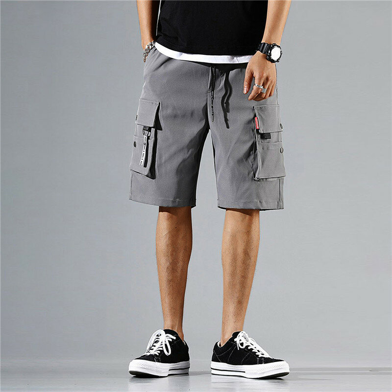 Calção cargo masculino multi-bolsos, calção casual reto de trabalho, calça lounge de verão, moletom Y2K, streetwear