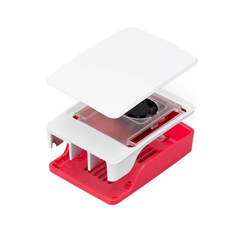 อะไหล่เคสสีแดงสีขาวพร้อมพัดลมทำความเย็น raspi/rpi คูลเลอร์ชุดเปลือกสีขาวสีแดงสำหรับ Raspberry Pi 5