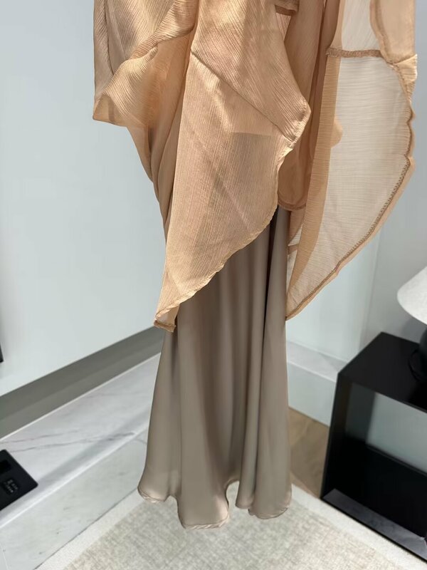 Falda Midi de doble tela para Mujer, falda larga Retro, versión delgada, temperamento, nueva moda, 2024