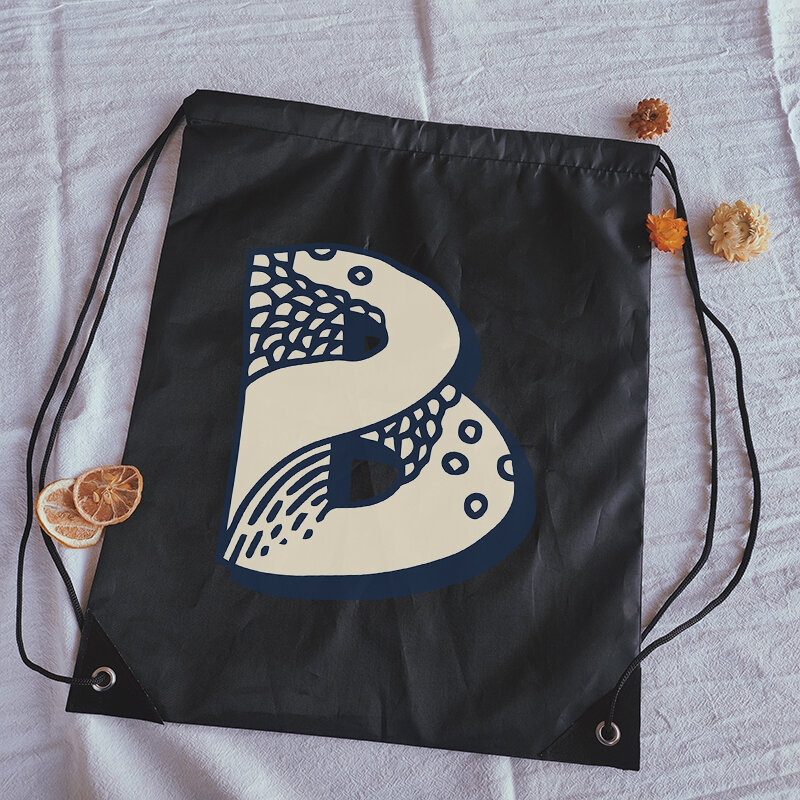 Sacos de cordão ondas criativas letras imprimir mochila das crianças saco de yoga feminino sacos de desenho à moda e portátil masculino ginásio saco