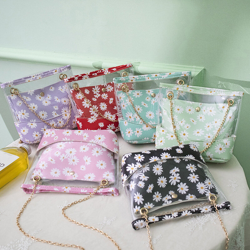 Bolsa de balde de PVC transparente para mulheres, 2 em 1, bolsa de luxo, transparente, de alta qualidade, feminina Crossbody Bag, moda