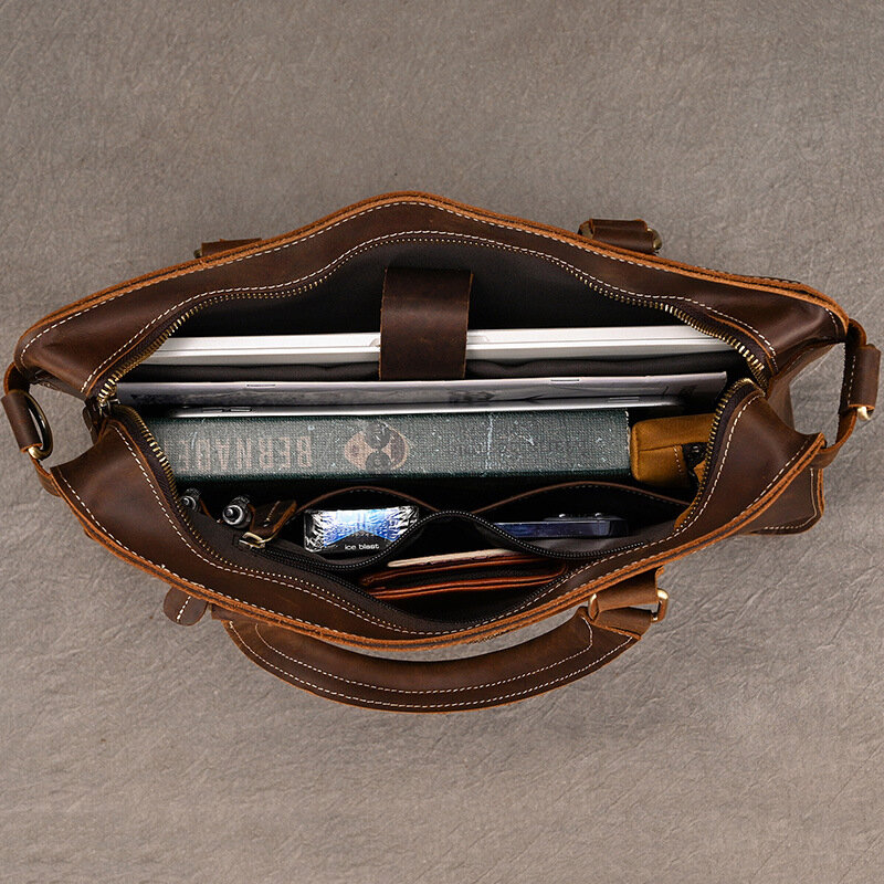 Портфель мужской из натуральной кожи, модный ретро-портфель для ноутбука 14 дюймов, Классическая деловая сумка на ремне