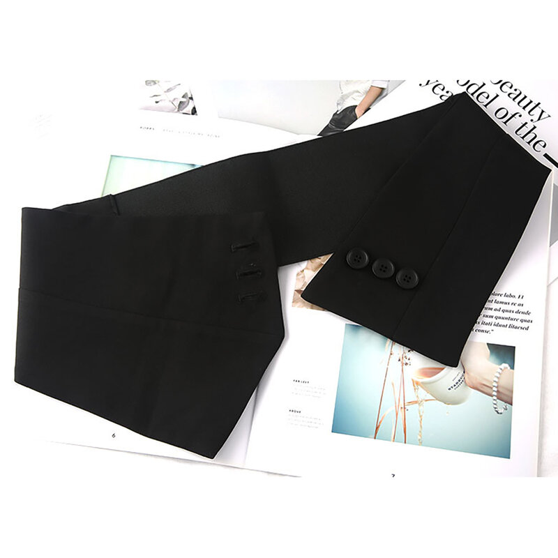 Women's Elasticity Fabric embellished waistband skirt The outer wear button connect the four seasons Joker For Lady With Shirt