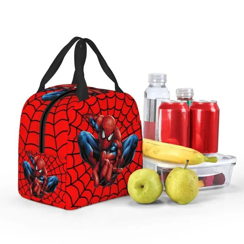 Niestandardowy Spider Man izolowany pudełko na Lunch dla kobiet przenośny termiczny torba chłodząca do drugiego śniadania szkolny duże torba z rączkami pojemnik na żywność na piknik