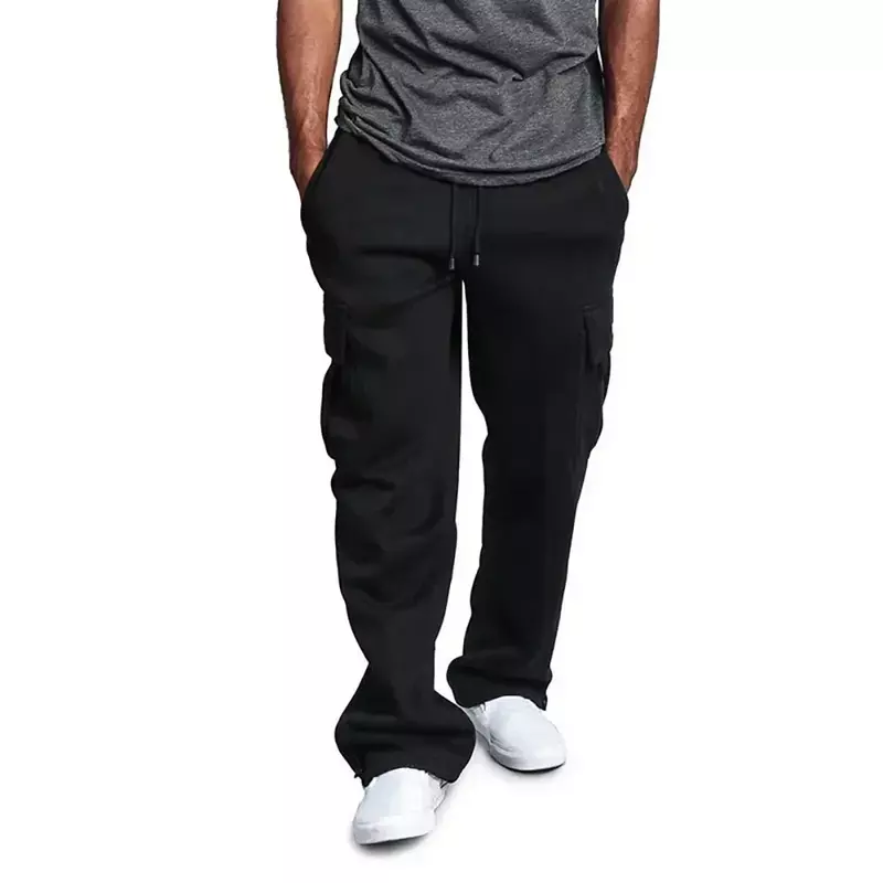 Брюки-карго мужские однотонные, флисовые спортивные штаны с множеством карманов, в стиле хип-хоп, уличная одежда, Красивые свободные прямые брюки, спортивные штаны
