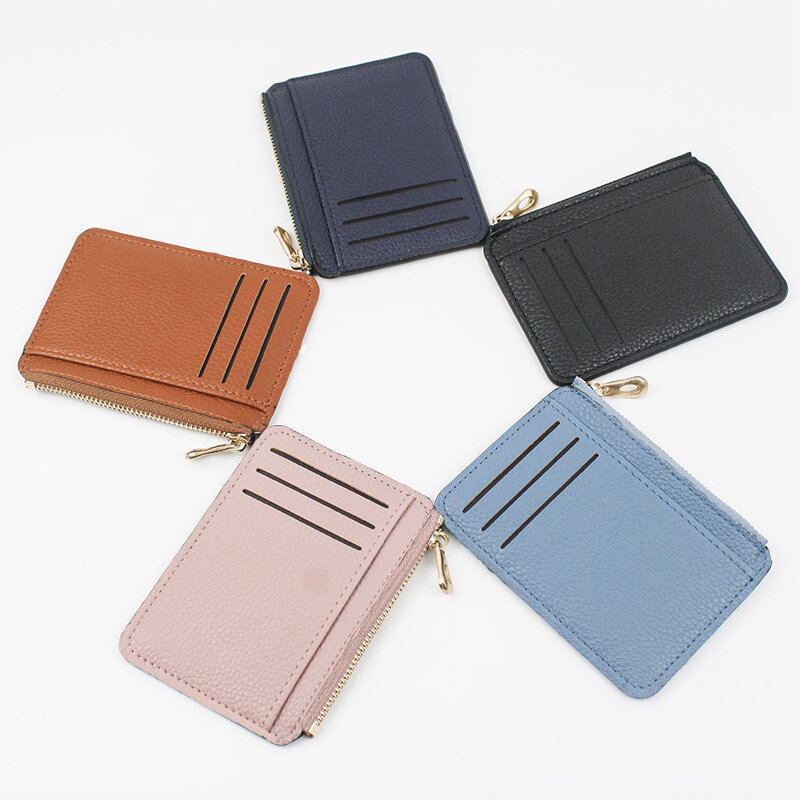 9 Card Slots Ultra-thin Zipper Credit Card Holder 100% Leather Men's Wallet Slim Simplicity Coin Purse Wallet Cardholder Bags