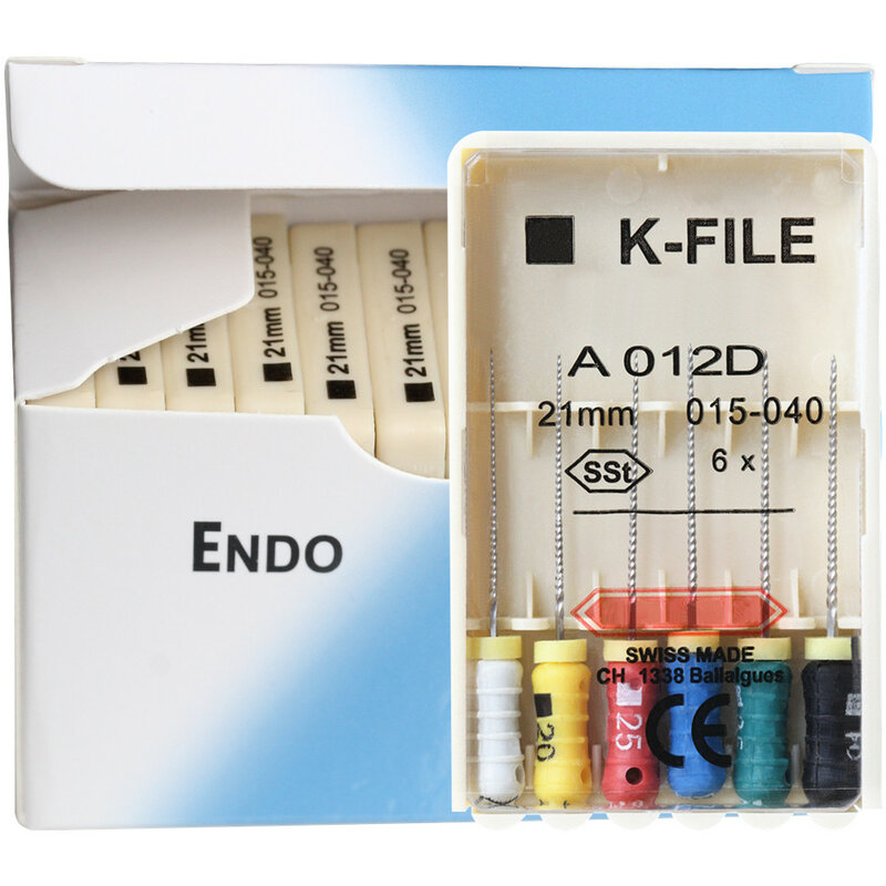 Outils de K-FILE dentaire en acier inoxydable, canal radiculaire Endo, limes K, utilisation manuelle, dentiste endodontique, instruments de laboratoire, 10 paquets par boîte, 21mm, 25mm, 31mm