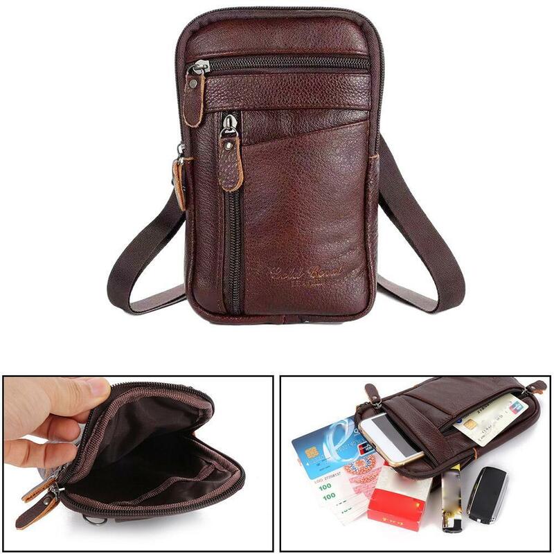 Men Leather Waist Pack Vertical Multi-functional Large Capacity Single Shoulder Oblique Straddle Multi-layer Buckle Phone Bag