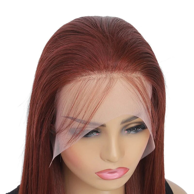 Peruca dianteira do laço do marrom avermelhado HD, Perucas de cabelo humano coloridas retas, 180% densidade total, Peruca frontal do laço vermelho cobre
