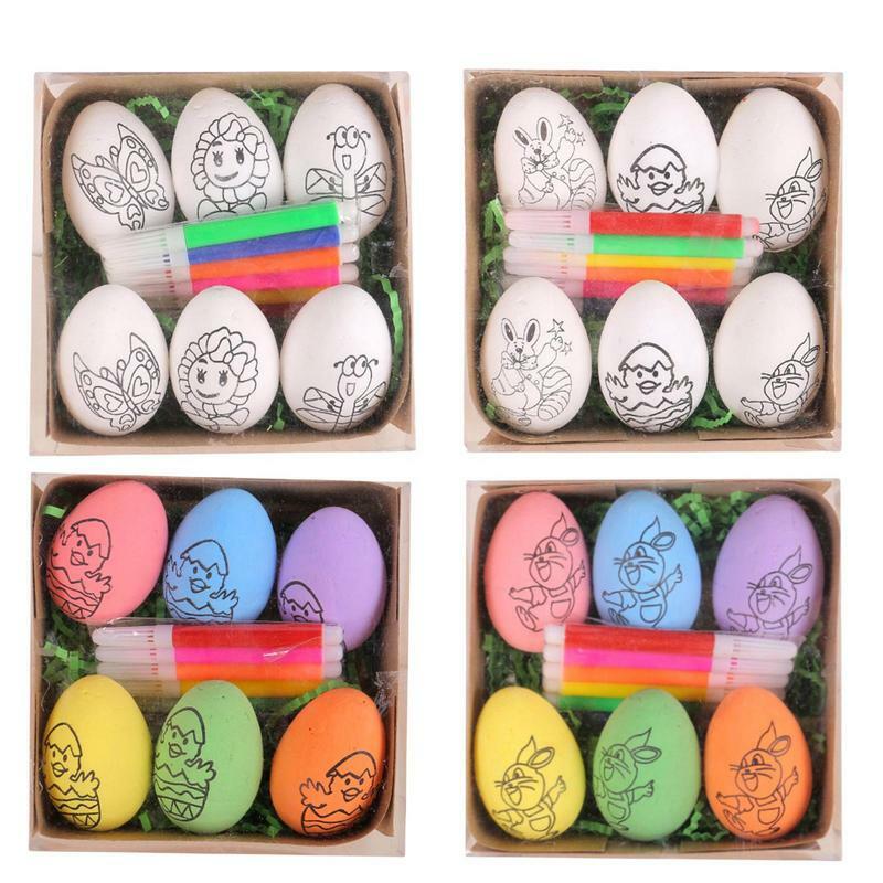 6 pz pasqua pittura fai da te uova di pasqua per bambini arti mestieri riempimento di colore disegno giocattolo carino pittura colorazione uovo giocattolo premio