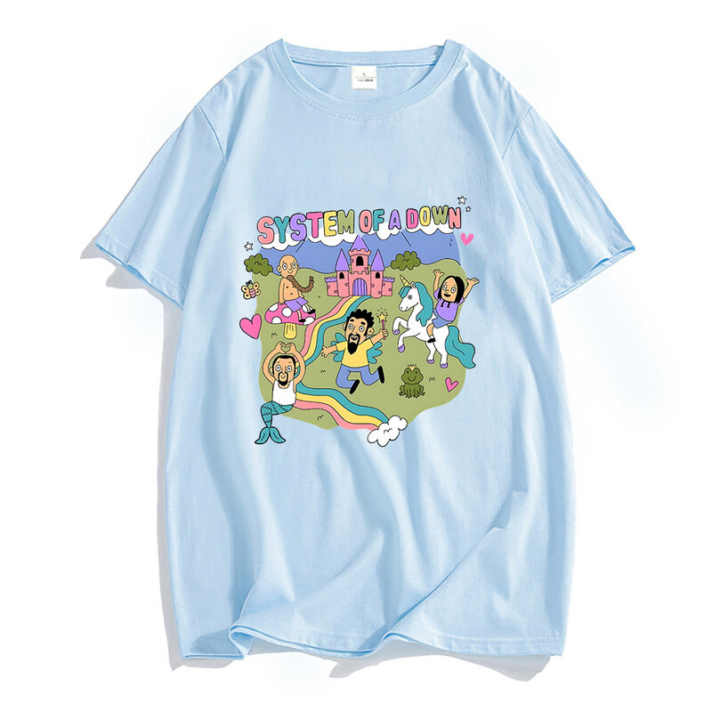 System eines Daunen bandes T-shirt100 % Baumwolle hochwertige weiche T-Shirt Herren Cartoon Grafik T-Shirt männliche Rockmusik Streetwear T-Shirts