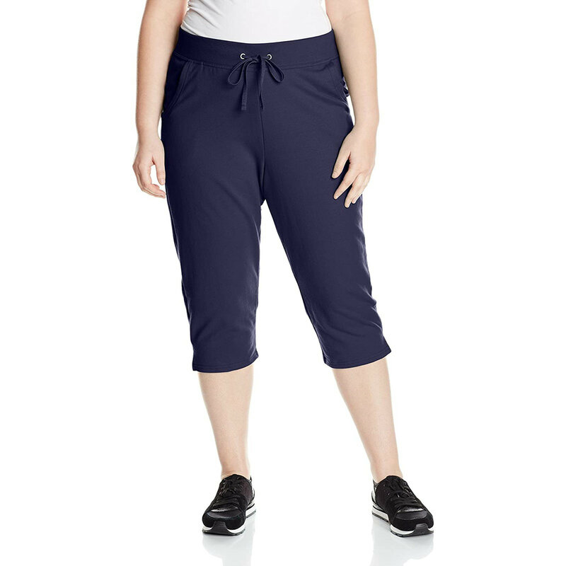 Pantalones cortos de talla grande para mujer, pantalón informal de verano, Color sólido, con cordón, bolsillo, para deporte al aire libre, Yoga