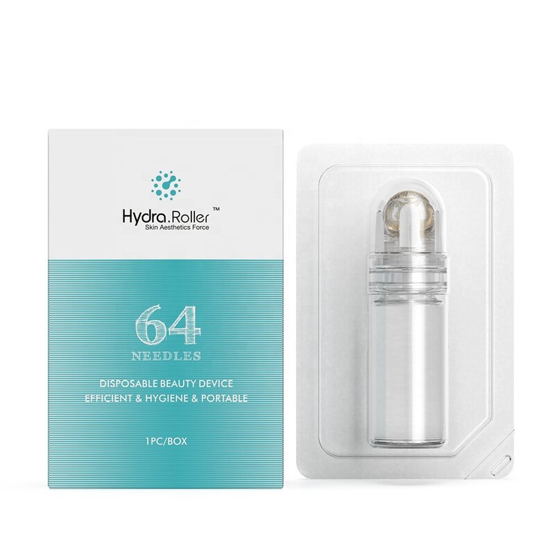 Hydra Roller-aguja de titanio con microagujas HR64, Derma Roller, Serum aplicador, herramienta para el cuidado de la piel, cara, pelo, Barba, sin suero