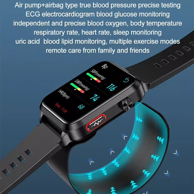 Reloj inteligente S11 para hombre y mujer, Smartwatch con bomba de aire y Airbag, prueba de presión arterial, ácido úrico, lípidos, ECG, monitoreo de salud