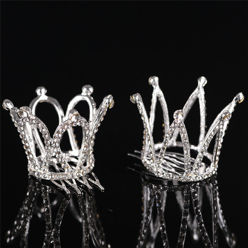 1 buah mahkota berlian imitasi Mini perak Aloi Tiara pengantin wanita lucu sisir rambut Pin wanita untuk kontes pesta pernikahan Prom