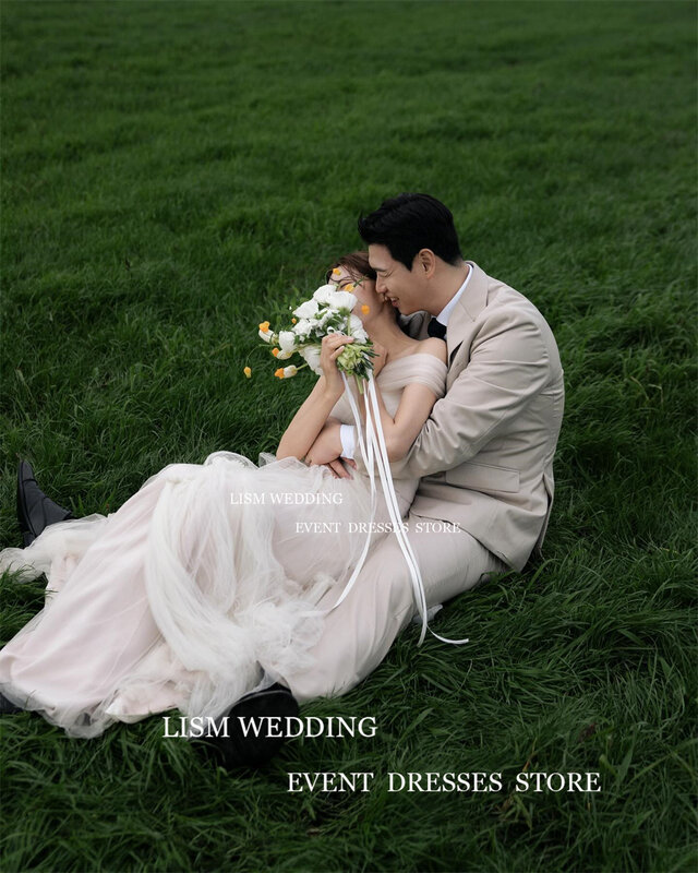 LISM-Vestido de noiva feminino sem alças, até o chão, com renda, vestido formal de noiva, sessão fotográfica coreana