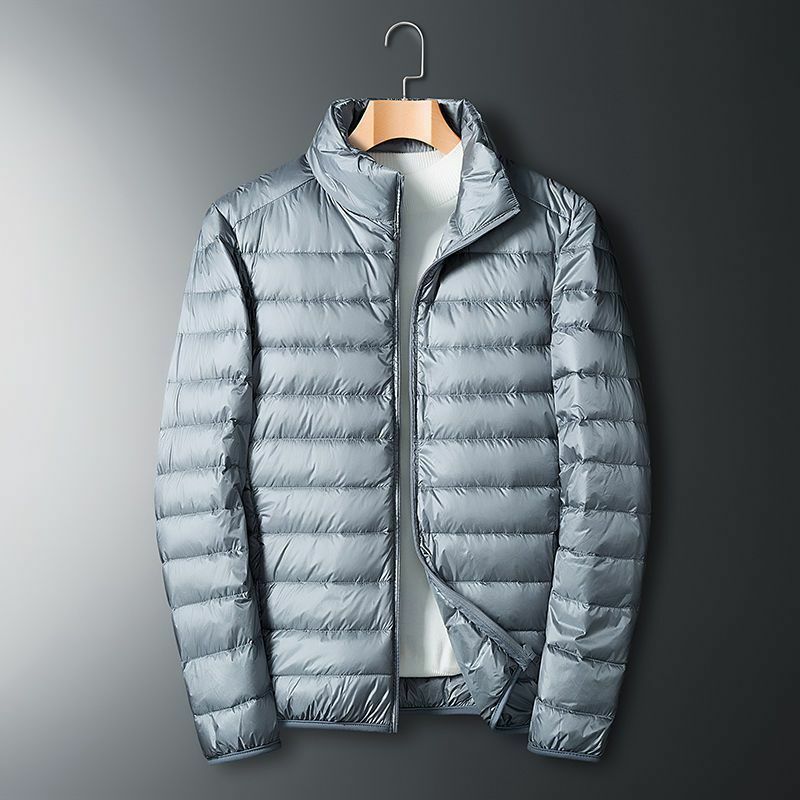2023 겨울 남성 패션 초경량 얇은 화이트 덕 다운 코트, 스탠드 칼라 다운 재킷, 남성 단색 캐주얼 따뜻한 아우터, H412
