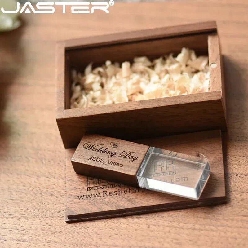 JASTER-Cristal De Madeira USB Flash Drive, Pen Drive, U Disco, Memory Stick, Pendrive, 4GB, 8GB, 16GB, 32GB, 64GB, Presente de Casamento