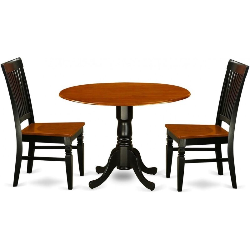 East West Furniture DLWE3-BCH-W Dublin 3 Piece Kitchen Set Contains a Round Table with Dropleaf and 2 Dining Room Chairs, 42x42