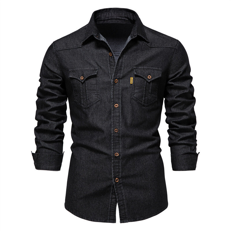 男性用の伸縮性のあるコットンデニムシャツ,長袖,カウボーイスタイル,カジュアル,スタイリッシュ,ブランドの服