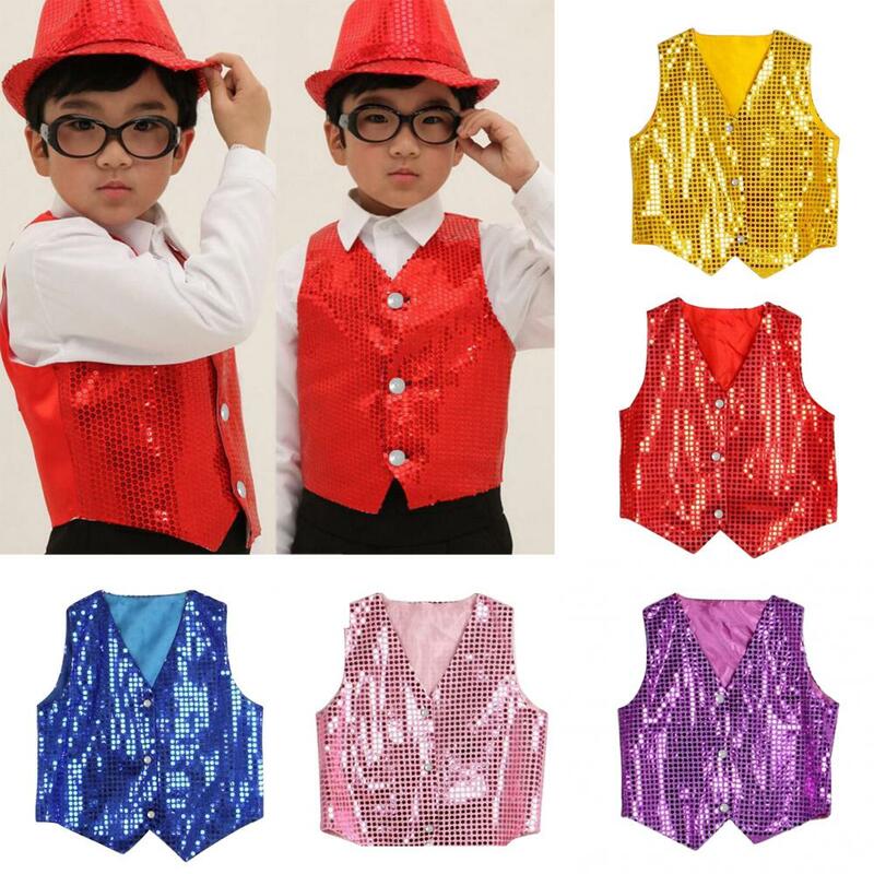 Children Vest Boys Shining Sequins Students Christmas Stage Performance Costumes Kids Hip-hop Jazz Stage Dance Waistcoat Clothes