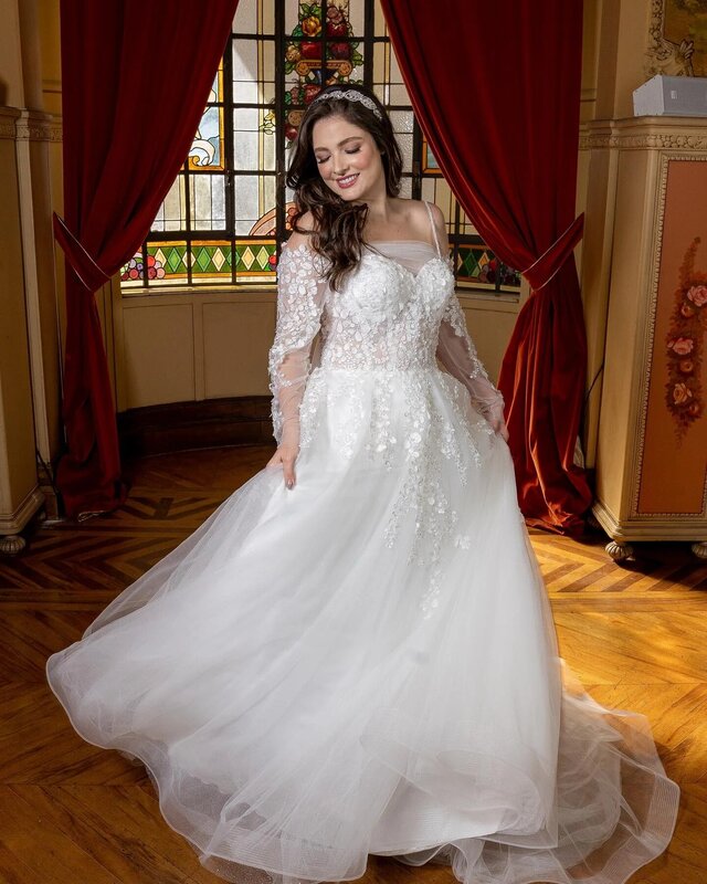 Женское свадебное платье It's yiiya, белое ТРАПЕЦИЕВИДНОЕ кружевное платье на бретельках с длинными рукавами на лето 2023