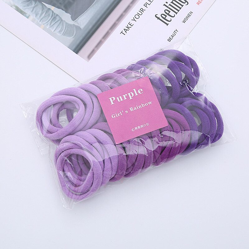Gradient Seamless Elastic Rubber Band for Children and Adults with A Ponytail Fixed Base and Anti Slip Female Hair Rope  50Pcs