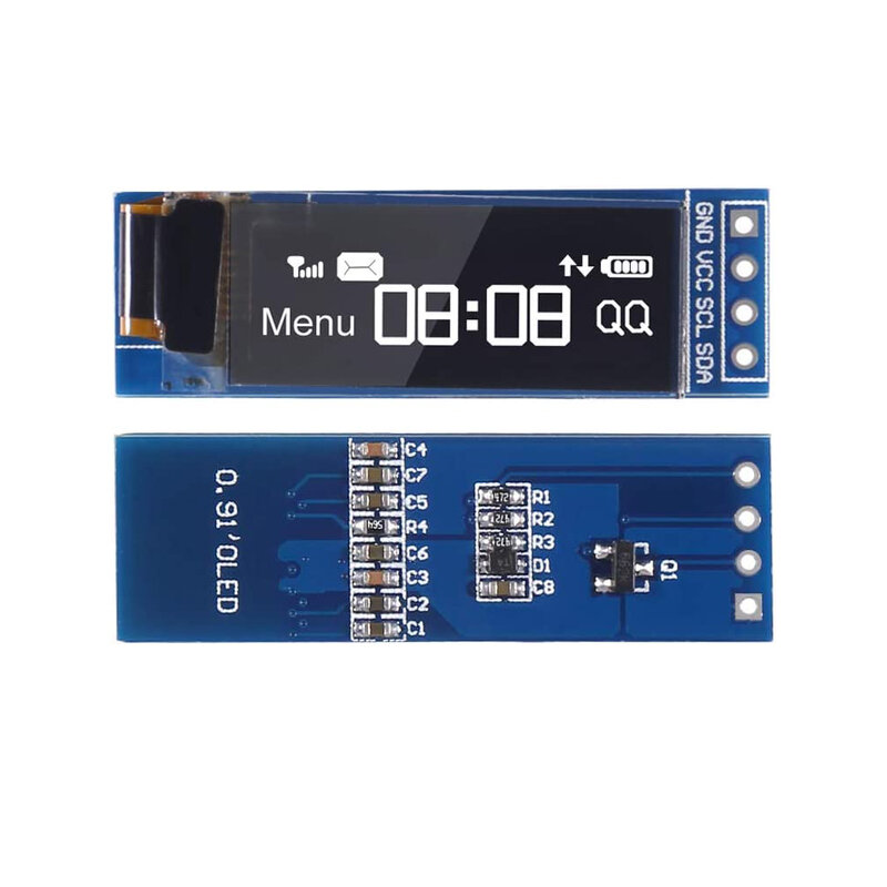 Módulo de exibição OLED para Arduino, driver de tela branca, I2C, SSD1306, 0,91 polegadas, 3.3V-5V, 4pcs