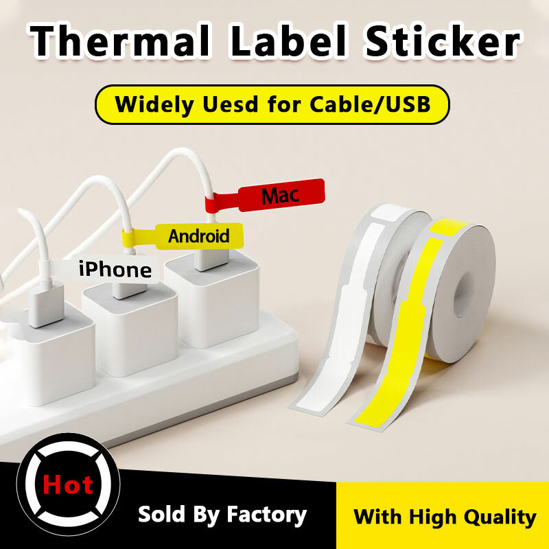 Etiqueta Adhesiva térmica para Cable, Compatible con Phomemo D30, Marklife P15, papeles autoadhesivos, ampliamente ued para conexión de cables USB