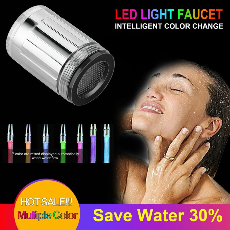 Grifo con luz LED sensible a la temperatura, Accesorio luminoso de 7 colores para cocina, baño, ahorro de agua, aireador, boquilla de Ducha