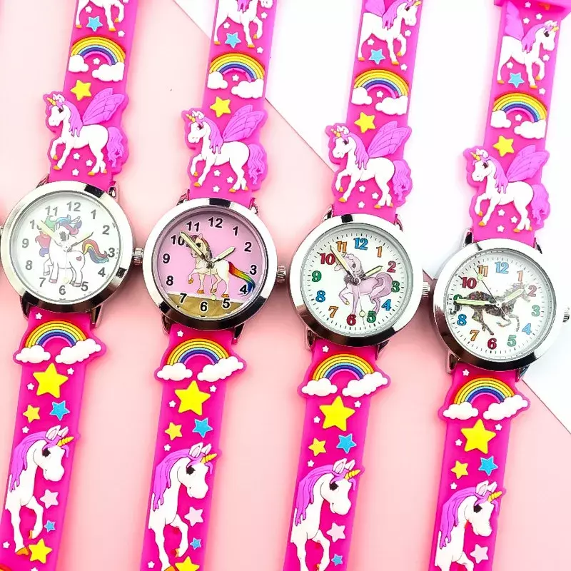 Kids Kinderen Meisjes Jongens Studenten Regenboog Eenhoorn Dinosaur Kleurrijke Silicone Horloges Mooie Sterren Party Gift Quartz Horloge