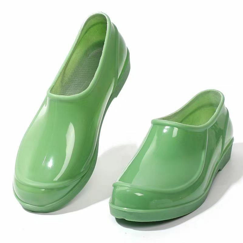 Zapatos bajos de verano para mujer, calzado de lluvia, suela suave, antideslizante, impermeable, tacón bajo, antideslizante, para trabajo de cocina, envío gratis