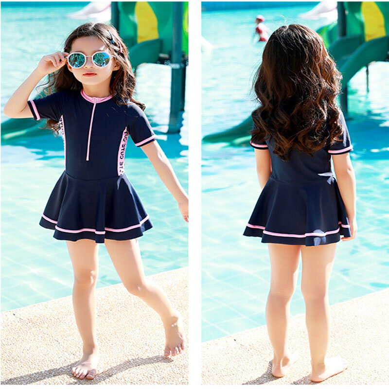 Strój kąpielowy dla dziewczyn jednoczęściowy strój kąpielowy Bikini UPF50 z nadrukiem niemowlęcy długi rękaw dziecięcy kostium kąpielowy plażowy dla dzieci